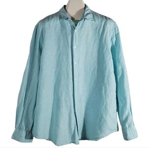 Perry Ellis Aqua Linen Cotton Button Down Shirt XXL